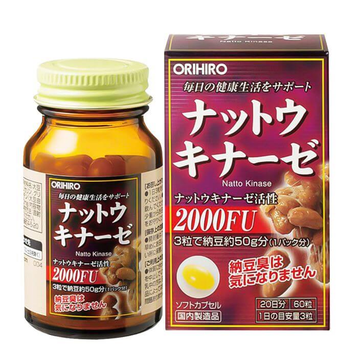 Viên uống điều trị tai biến Orihiro Nattokinase 2000FU 60viên Nhật Bản - Hình của sản phẩm Viên uống điều trị tai biến Orihiro Nattokinase 2000FU 60viên Nhật Bản